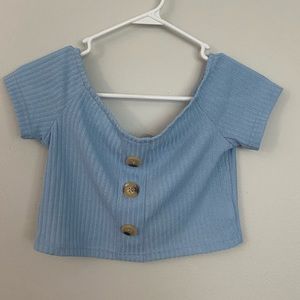 Blue off the shoulder crop top